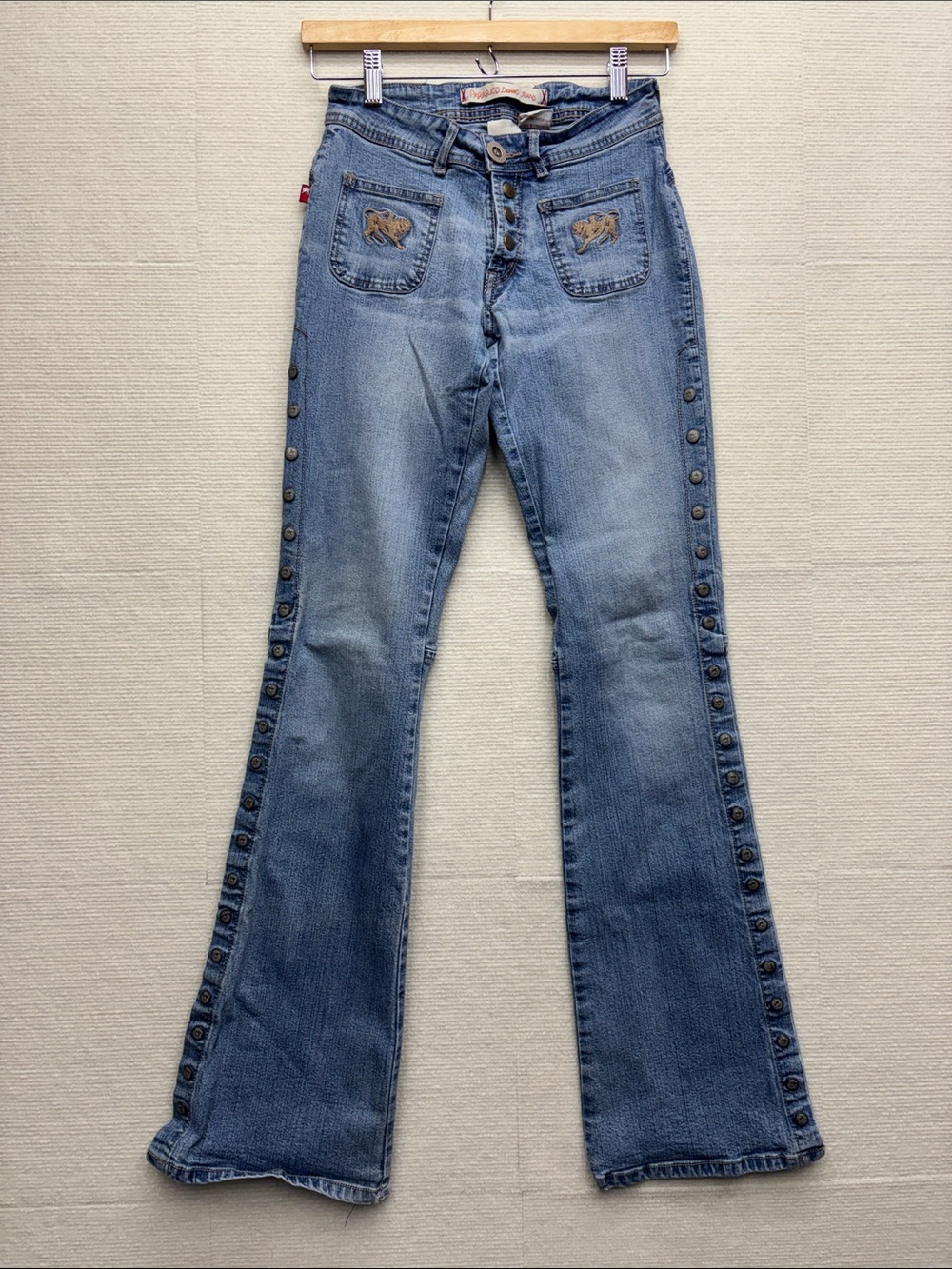Parasuco diamond jeans 26 Vintage Button-Snap Flare Jeans - Light Blue